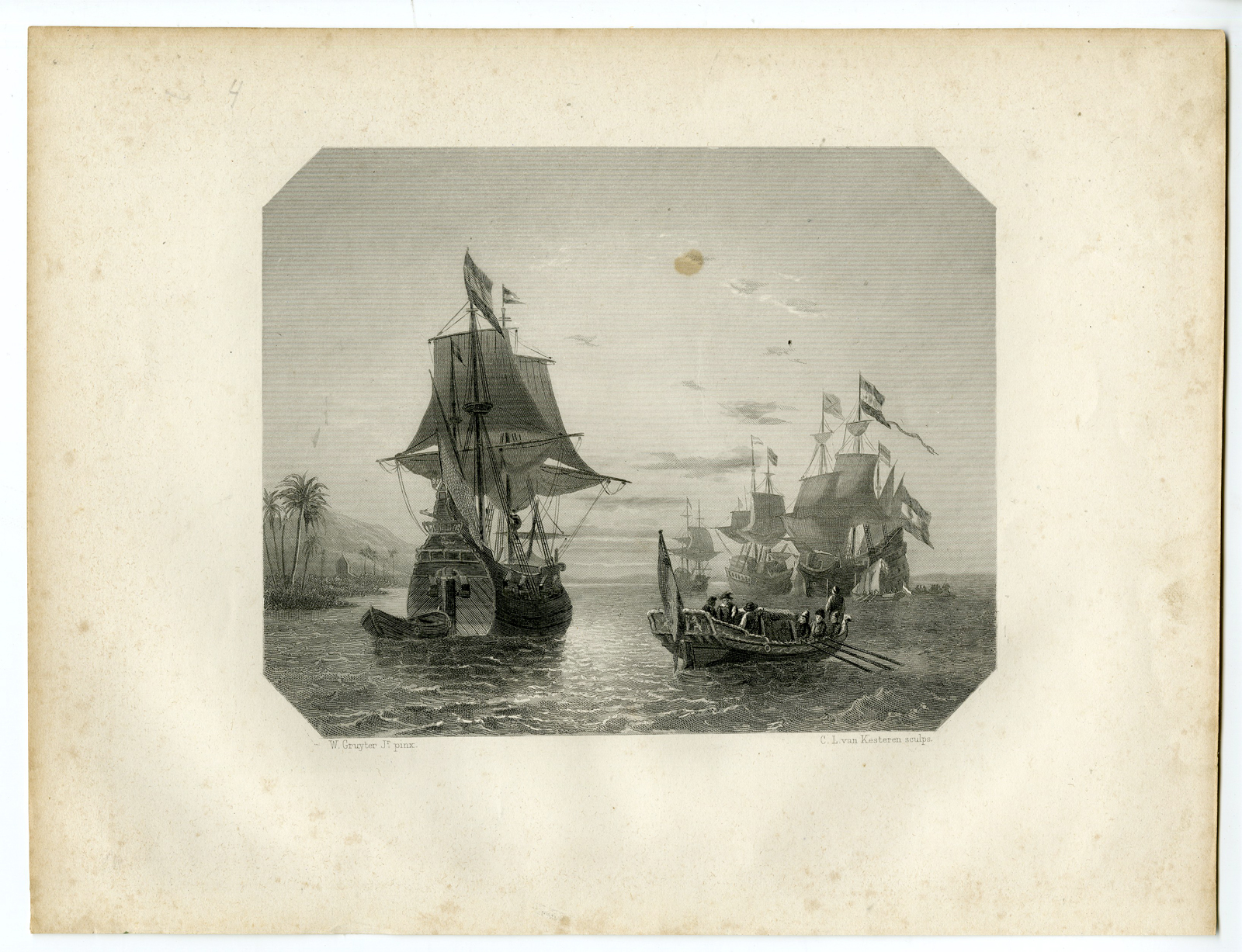 , Antique Print – DUTCH SHIPS-EAST INDIES-STEELINK after LENNEP – 1880, Pictura Antique Prints