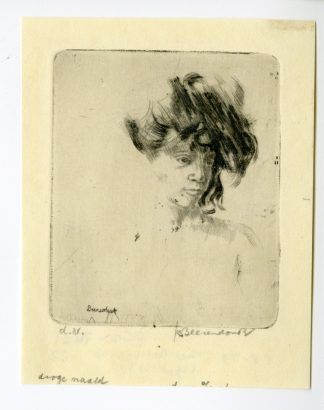 Antique Print - FEMALE BUST WITH HAT-THEO BEERENDONK after own design - 20th.c.
