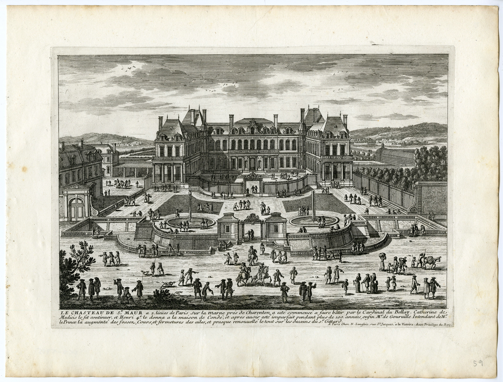 , 2 Antique Prints – VILLA-GARDEN-CASTLE-MAUR-ARCHITECTURE-PERELLE after own design – c.1670, Pictura Antique Prints