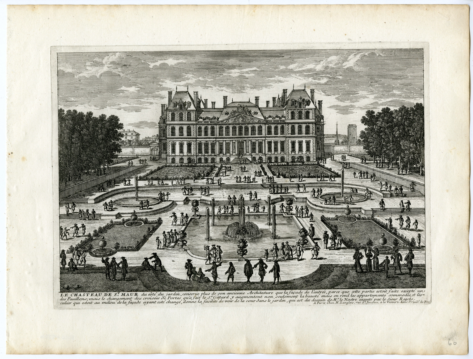 , 2 Antique Prints – VILLA-GARDEN-CASTLE-MAUR-ARCHITECTURE-PERELLE after own design – c.1670, Pictura Antique Prints