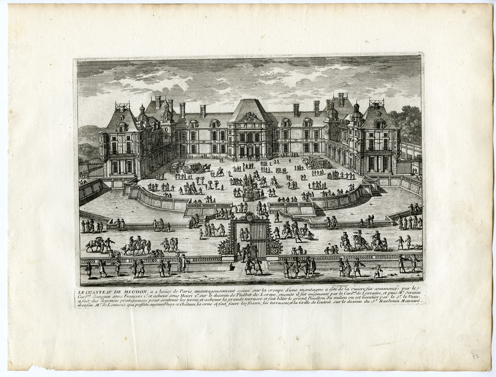 , Antique Prints – CASTLE-MEUDON-GARDENS-PARK-ARCHITECTURE-PERELLE after own design – c.1670, Pictura Antique Prints