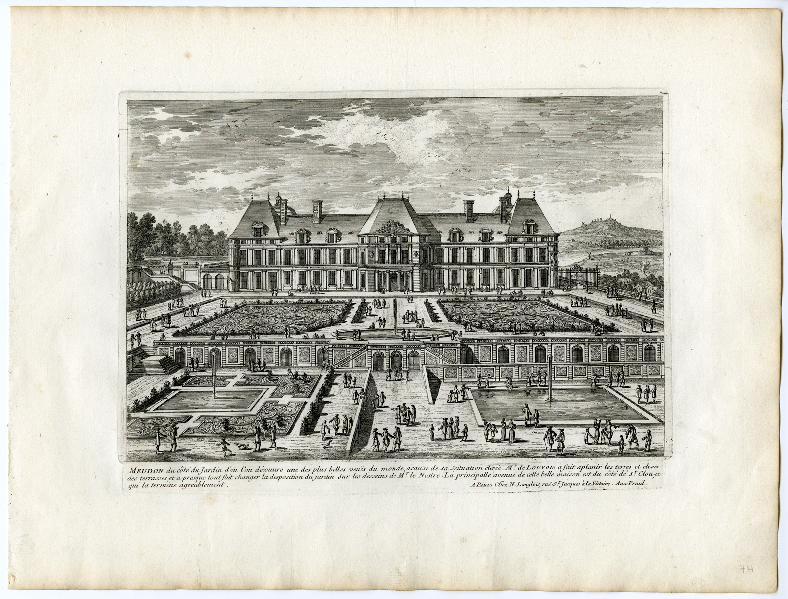 , Antique Print – CASTLE-MEUDON-GARDENS-PARK-ARCHITECTURE-PERELLE after own design – c.1670, Pictura Antique Prints