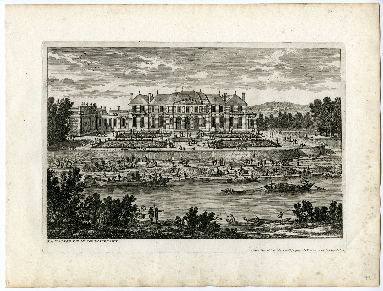 , 3 Antique Prints – CASTLE-DE BOISSFRANT-ST. OUEN-ARCHITECTURE-GARDEN-PERELLE after own design – c.1670, Pictura Antique Prints
