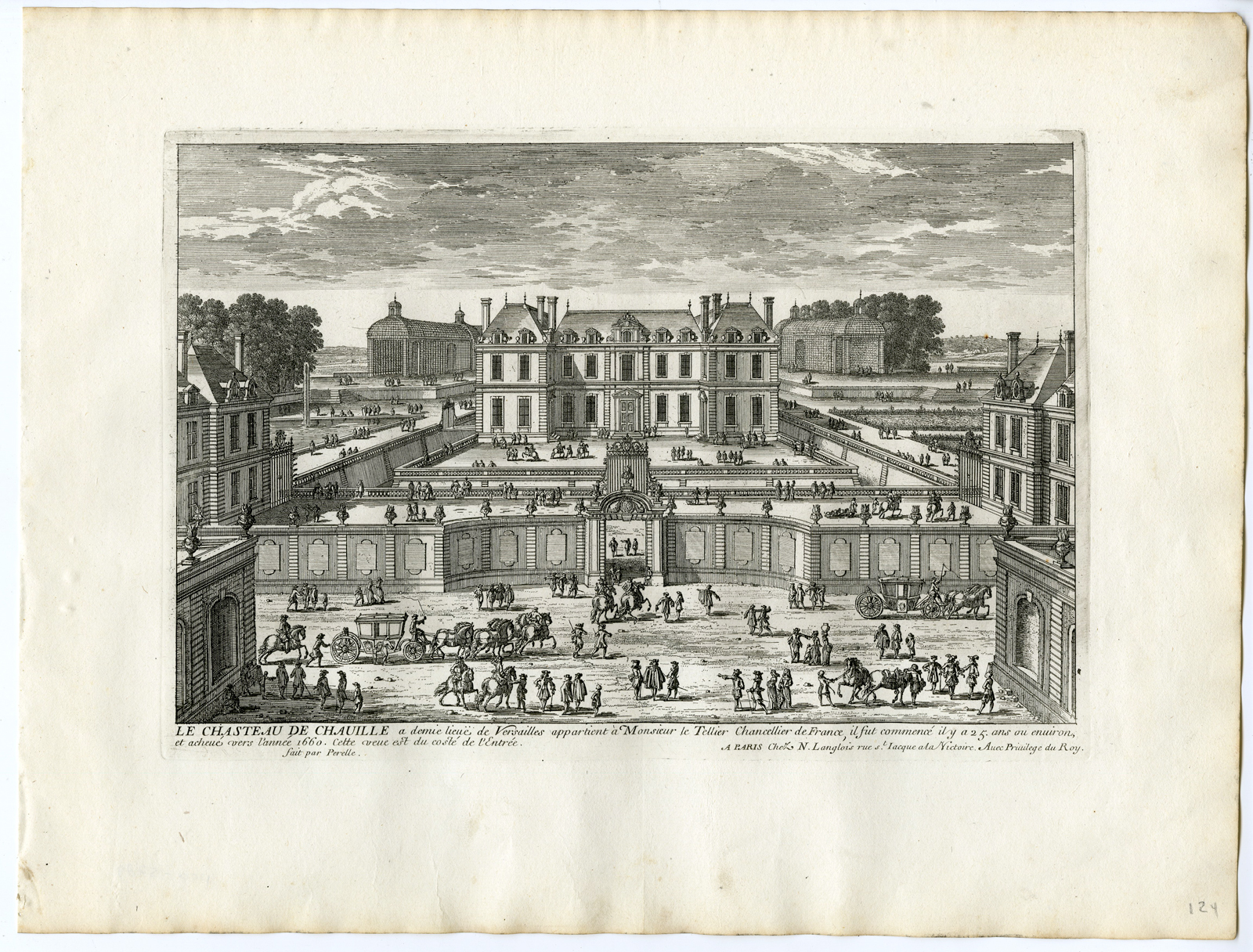 , 3 Antique Prints – CASTLE-CHATEAU-CHAVILLE-ARCHITECTURE-GARDEN-PERELLE after own design – c.1670, Pictura Antique Prints