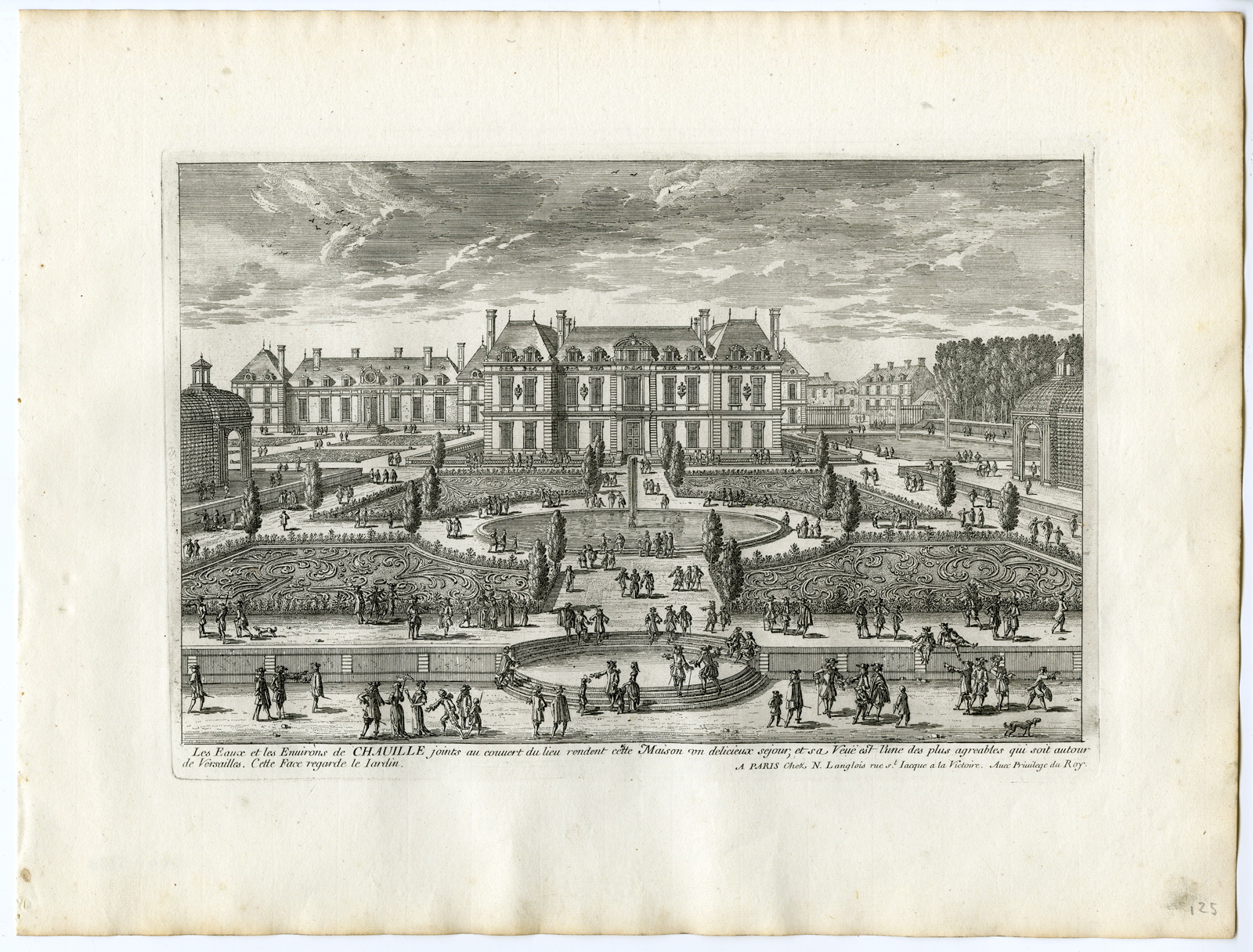 , 3 Antique Prints – CASTLE-CHATEAU-CHAVILLE-ARCHITECTURE-GARDEN-PERELLE after own design – c.1670, Pictura Antique Prints
