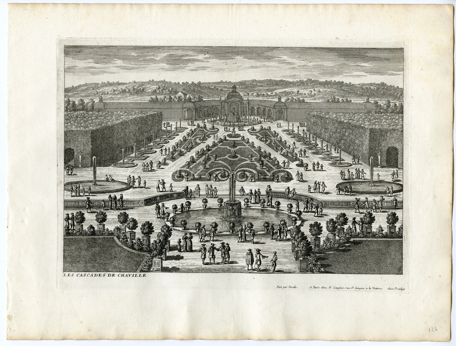 , 3 Antique Prints – CASTLE-CHATEAU-CHAVILLE-ARCHITECTURE-GARDEN-PERELLE after own design – c.1670, Pictura Antique Prints