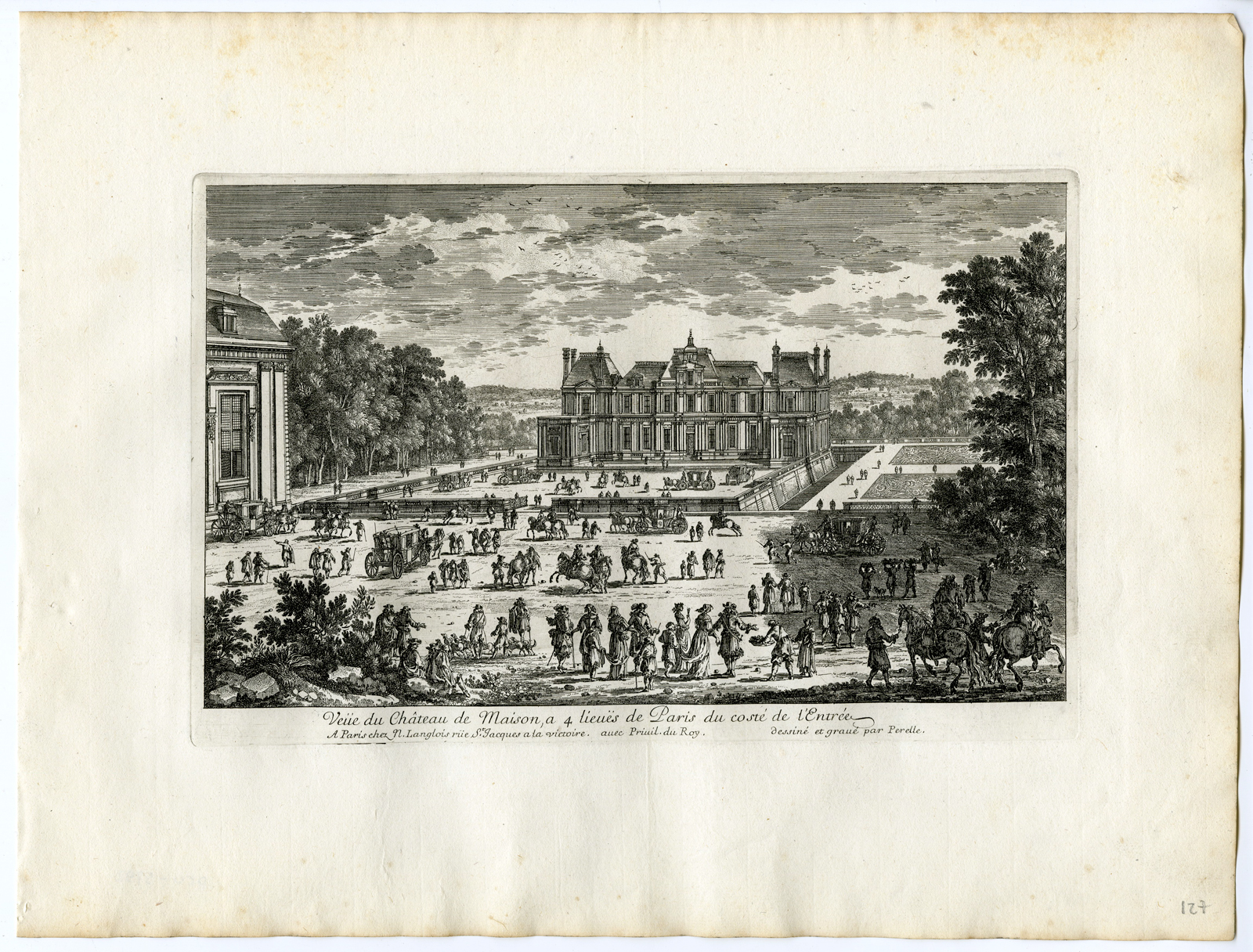 , 2 Antique Prints – CASTLE-CHATEAU-DE MAISON-ARCHITECTURE-GARDEN-PERELLE after own design – c.1670, Pictura Antique Prints