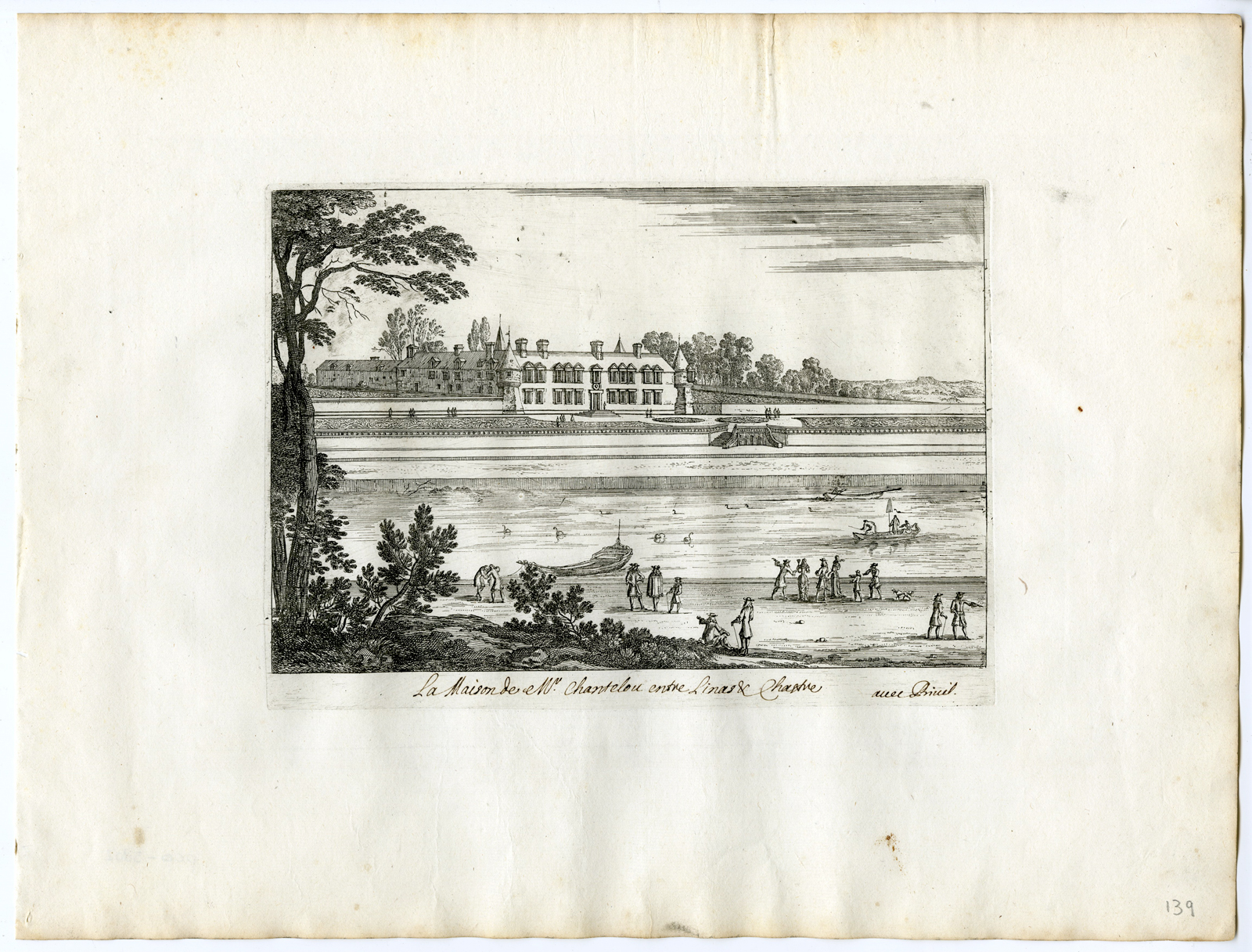 , Antique Print – CHATEAU-CASTLE-CHANTELOU-ARCHITECTURE-GARDEN-PERELLE after own design – c.1670, Pictura Antique Prints