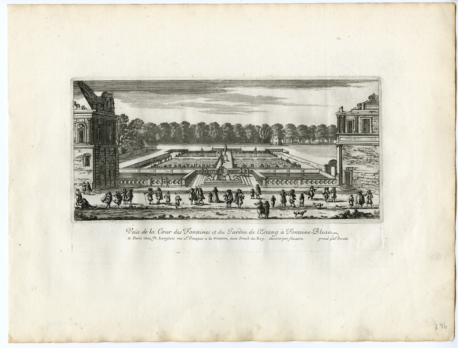 , 11 Antique Prints – FONTAINEBLEAU-CHATEAU-CASTLE-ARCHITECTURE-GARDEN-PERELLE after own design – 1670, Pictura Antique Prints
