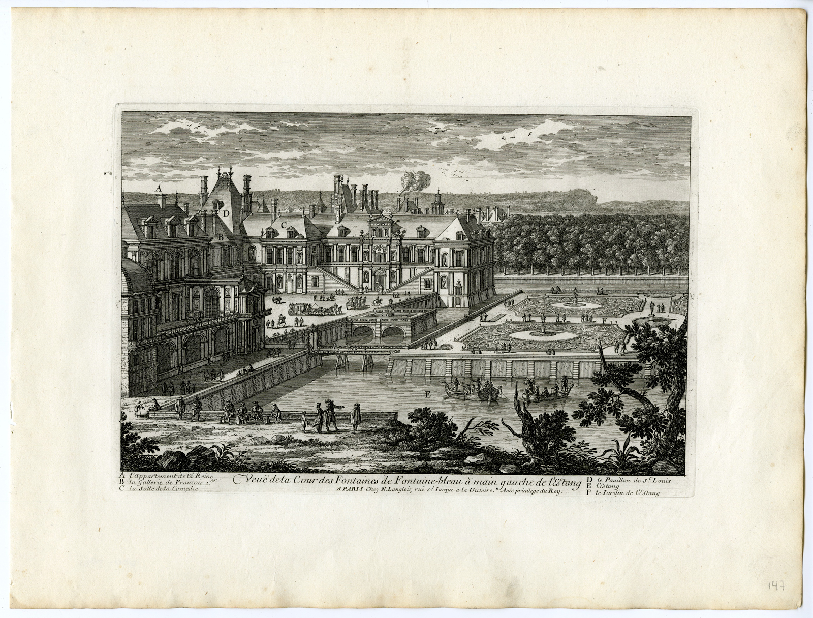 , 11 Antique Prints – FONTAINEBLEAU-CHATEAU-CASTLE-ARCHITECTURE-GARDEN-PERELLE after own design – 1670, Pictura Antique Prints