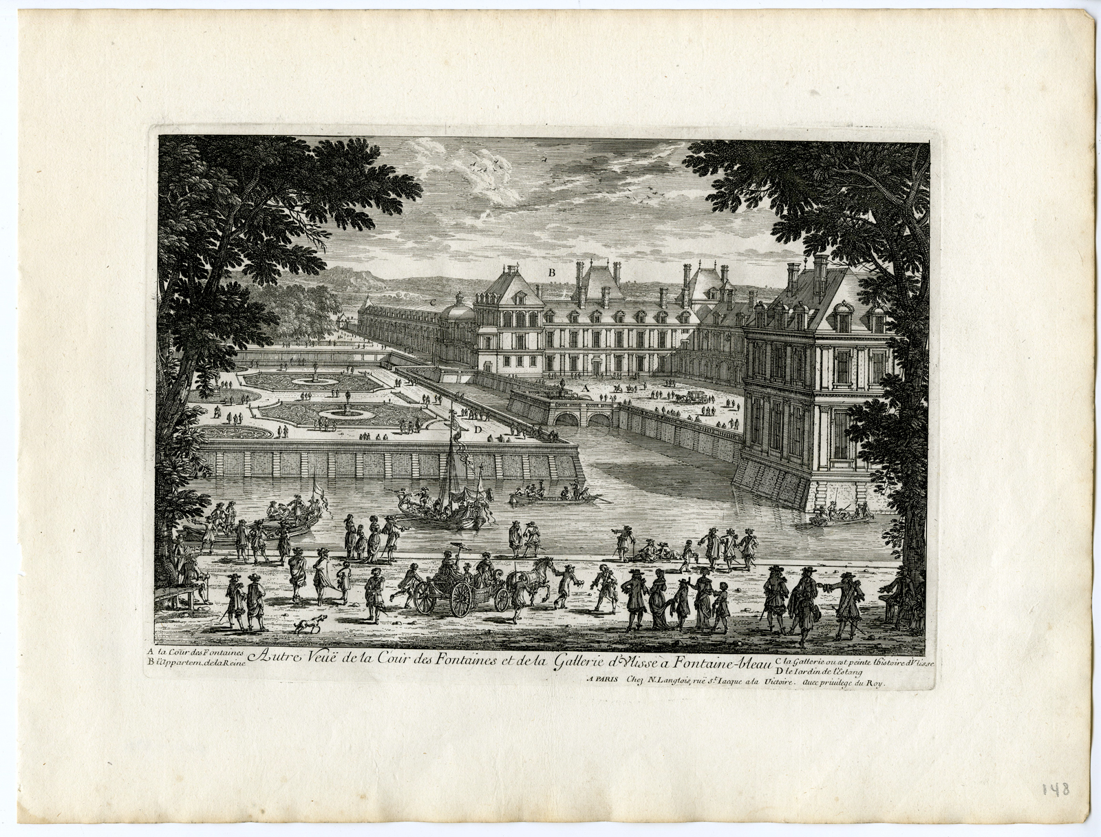 , 11 Antique Prints – FONTAINEBLEAU-CHATEAU-CASTLE-ARCHITECTURE-GARDEN-PERELLE after own design – 1670, Pictura Antique Prints
