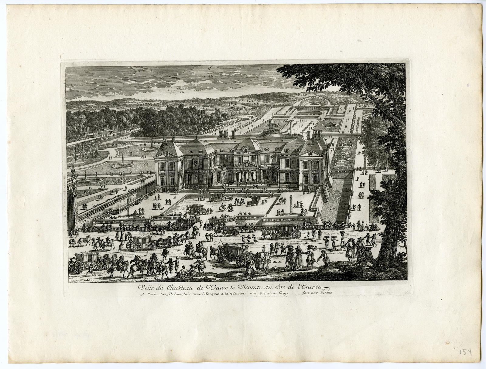 , 4 Antique Prints – CHATEAU-VAUX LE VICOMTE-ARCHITECTURE-GARDEN-PARK-PERELLE after own design – c.1670, Pictura Antique Prints