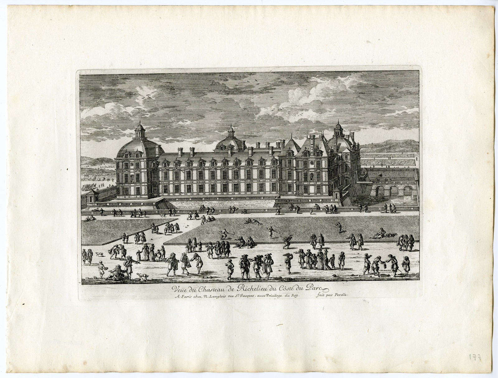 , 6 Antique Prints – CHATEAU RICHELIEU-ARCHITECTURE-PARK-GARDEN-PERELLE after own design – c.1670, Pictura Antique Prints