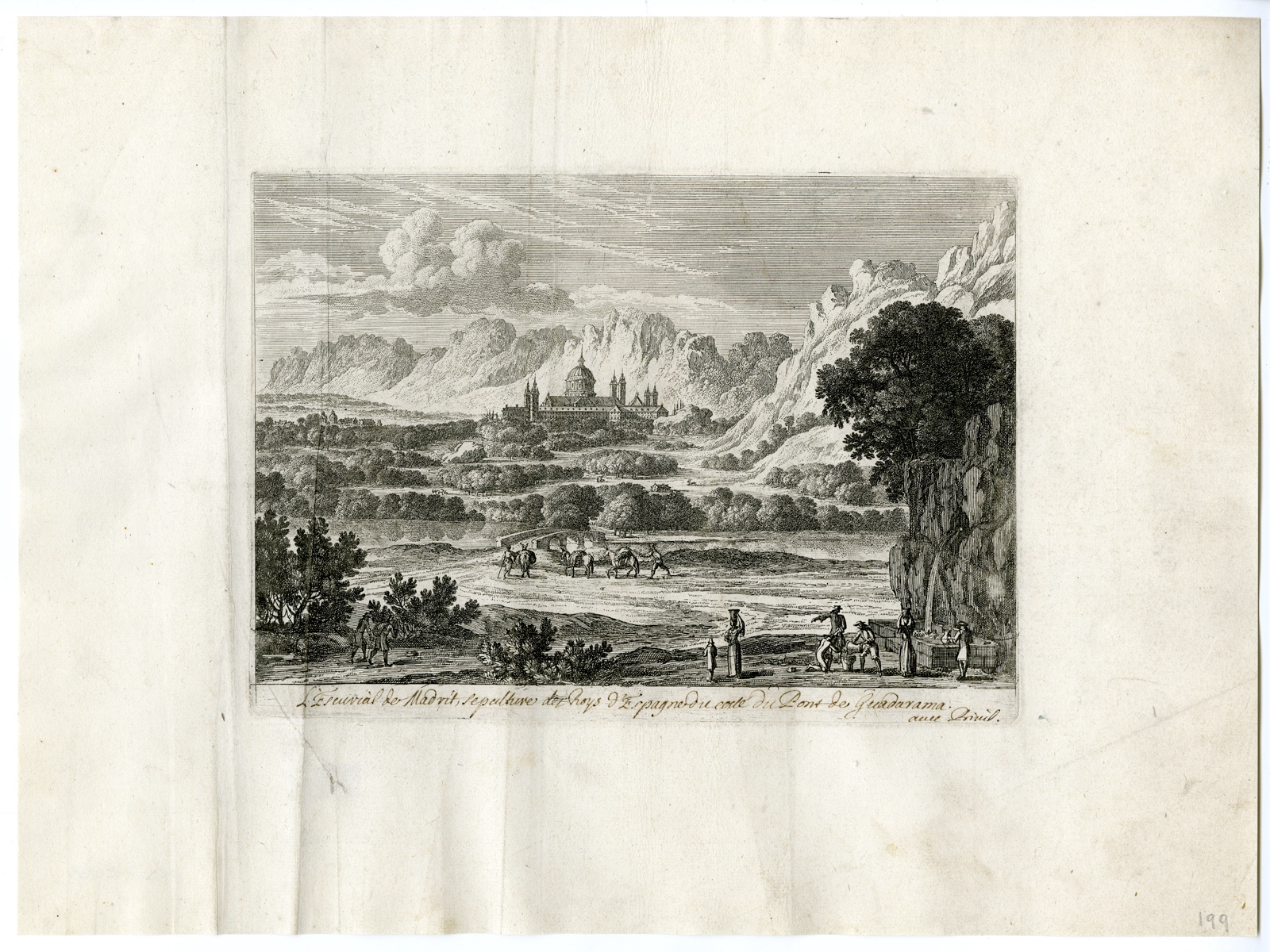 , Antique Print – ESCORIAL PALACE-MADRID-PERELLE after own design – c.1670, Pictura Antique Prints