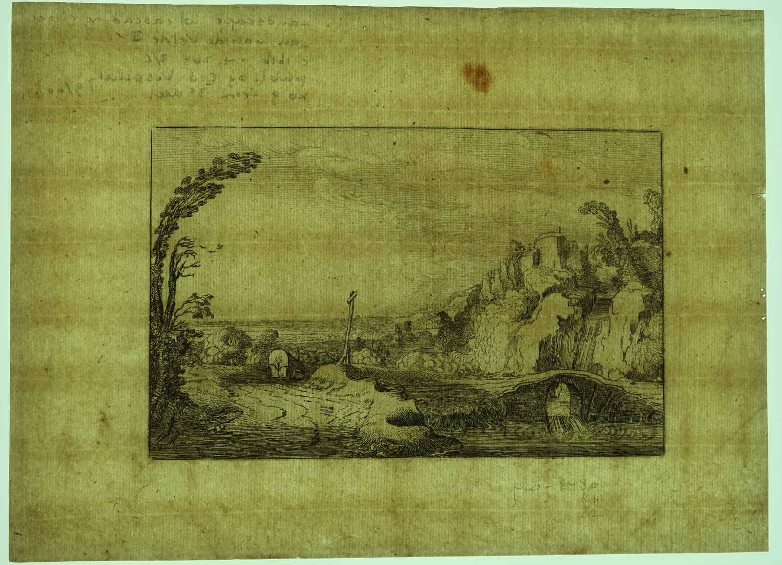 , Antique Print – LANDSCAPE WITH CASCADING RIVER-VAN DE VELDE after own design – 1616, Pictura Antique Prints