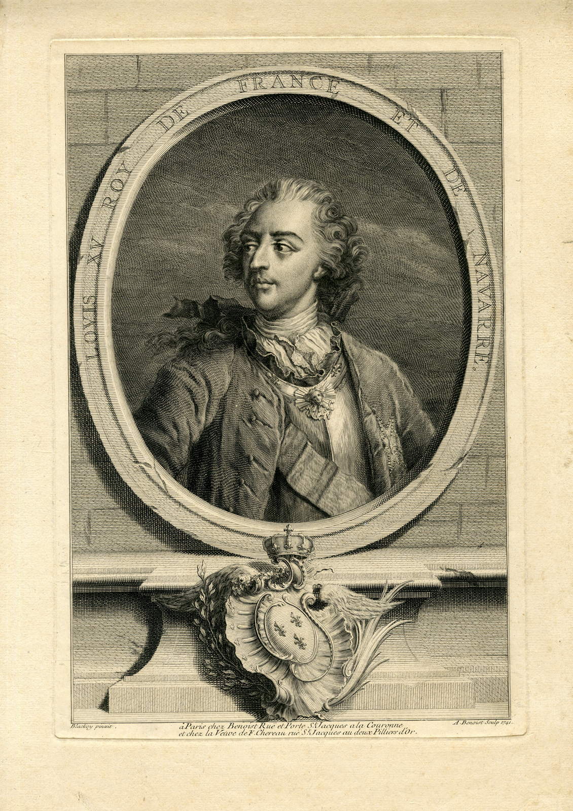 , Antique Print – LOUIS XV-PORTRAIT-KING FRANCE-A. BENOIST after BLACKEY – 1741, Pictura Antique Prints
