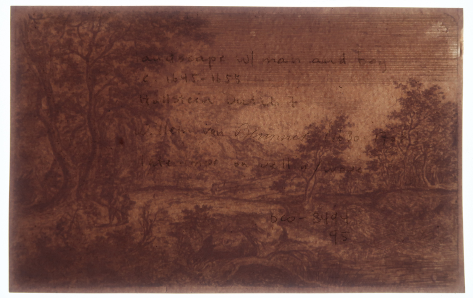 , Antique Print – WOODED LANDSCAPE WITH MAN AND BOY-BASKET-VAN BEMMEL after own design – c.1654, Pictura Antique Prints