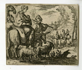 Antique Print - FLIGHT TO EGYPT-JESUS-MONOGRAM TA after own design - c.1700