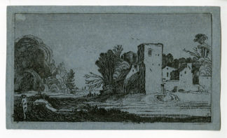 Antique Print - LANDSCAPE WITH SQUARE TOWER-ANONYMOUS after VAN DE VELDE - 1610