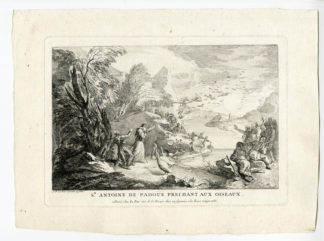 Antique Print - ST. ANTHONY OF PADUA PREACHING TO BIRDS-J.P. LE BAS after own design - 1735