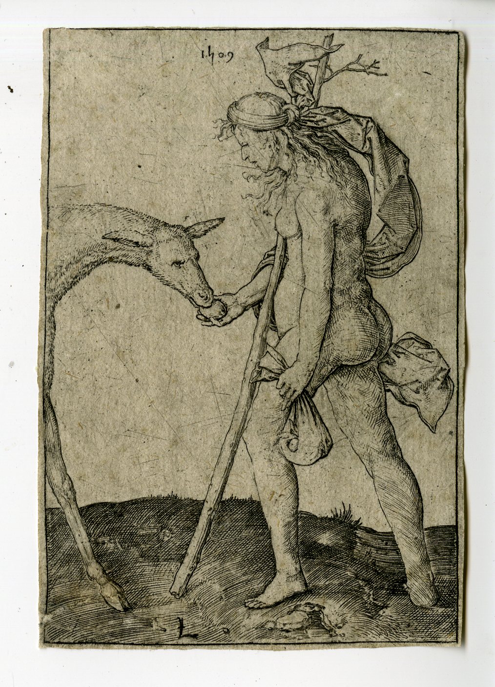 , Antique Print – WOMAN WITH THE HIND-DEER-VAN LEYDEN after own design – 1509, Pictura Antique Prints