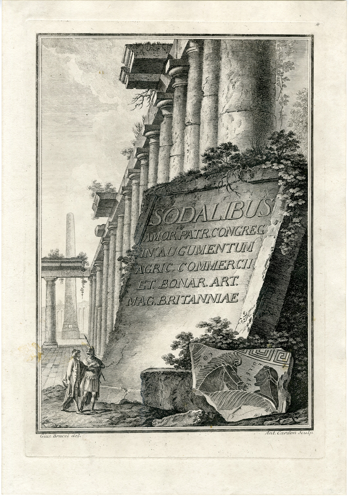 , Antique Print – ANCIENT ROMAN BUILDINGS-RUIN-COLUMN-CARDON after BRACCI-HAMILTON – 1766, Pictura Antique Prints