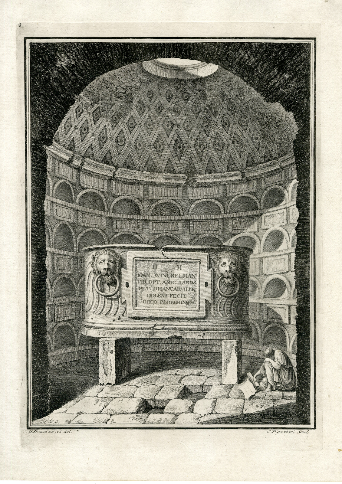, Antique Print – BURIAL CAVE-SARCOPHAGE-WINCKELMANN-PIGNATARI after BRACCI-HAMILTON – 1766, Pictura Antique Prints