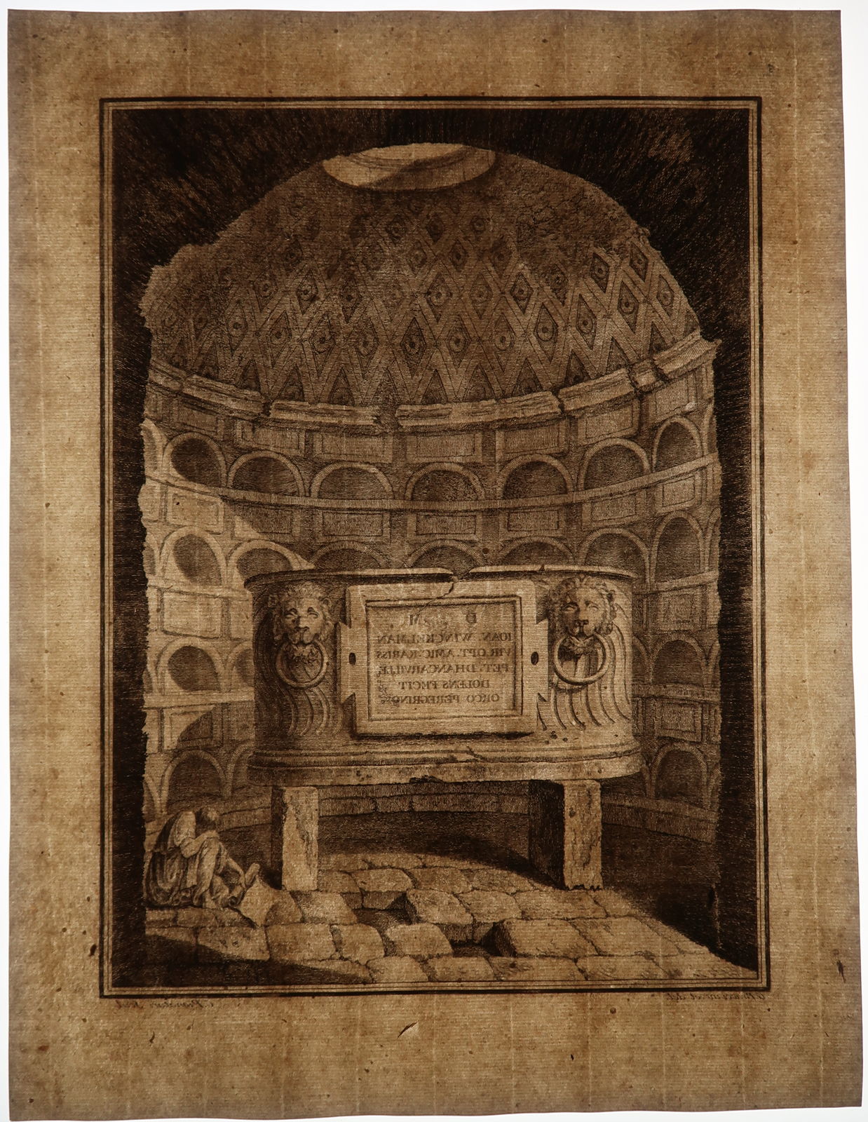 , Antique Print – BURIAL CAVE-SARCOPHAGE-WINCKELMANN-PIGNATARI after BRACCI-HAMILTON – 1766, Pictura Antique Prints