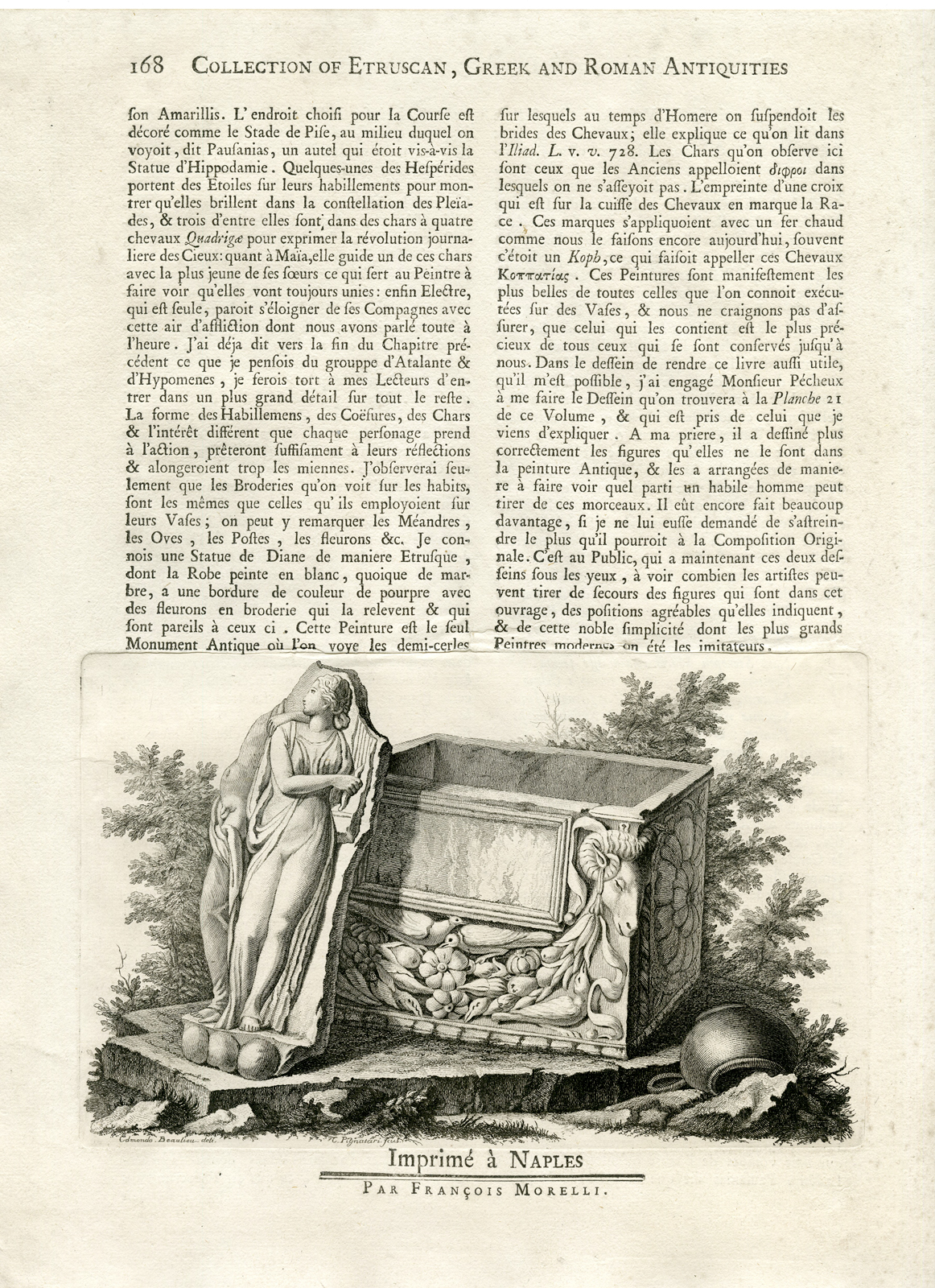 , Antique Print – SARCOPHAGE-SCULPTURAL FRAGMENTS-PIGNATARI after BEAULIEU-HAMILTON – 1766, Pictura Antique Prints