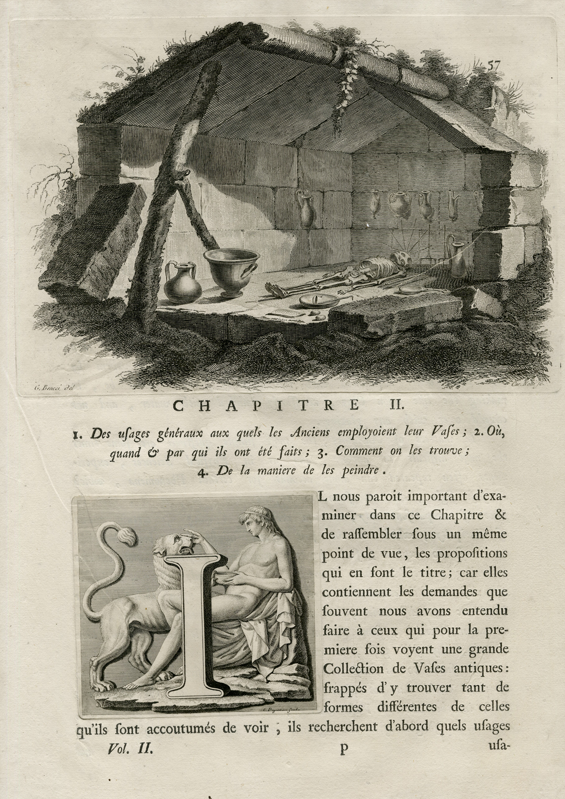 , Antique Print – BURIAL CAVE-SKELETON-VASES-NOLLI-PIGNATARI after HAMILTON – 1766, Pictura Antique Prints