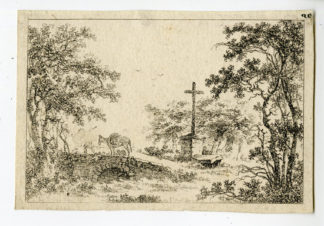 Antique Print-LANDSCAPE-STONE BRIDGE-MULE-CROSS-Saint-Non after le Prince-c.1755