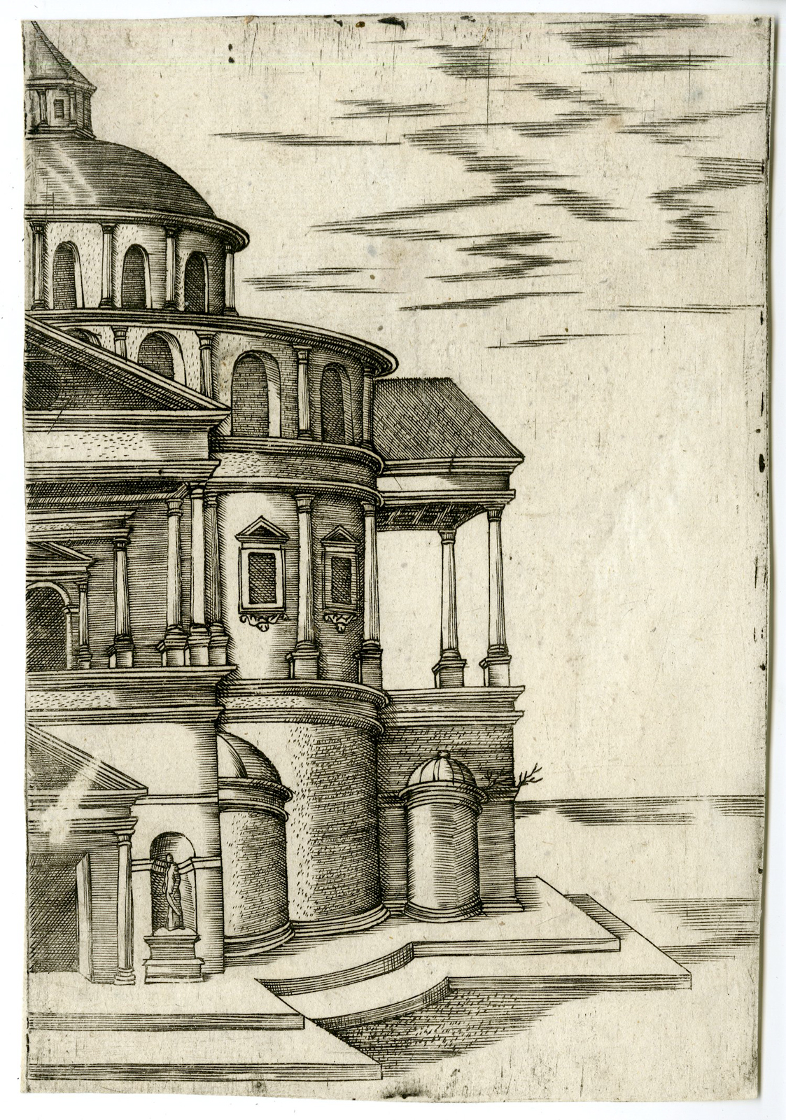 , Rare Antique Master Print-EXTERIOR CLASSICAL TEMPLE-ARCHITECTURE-du Cerceau-1550, Pictura Antique Prints