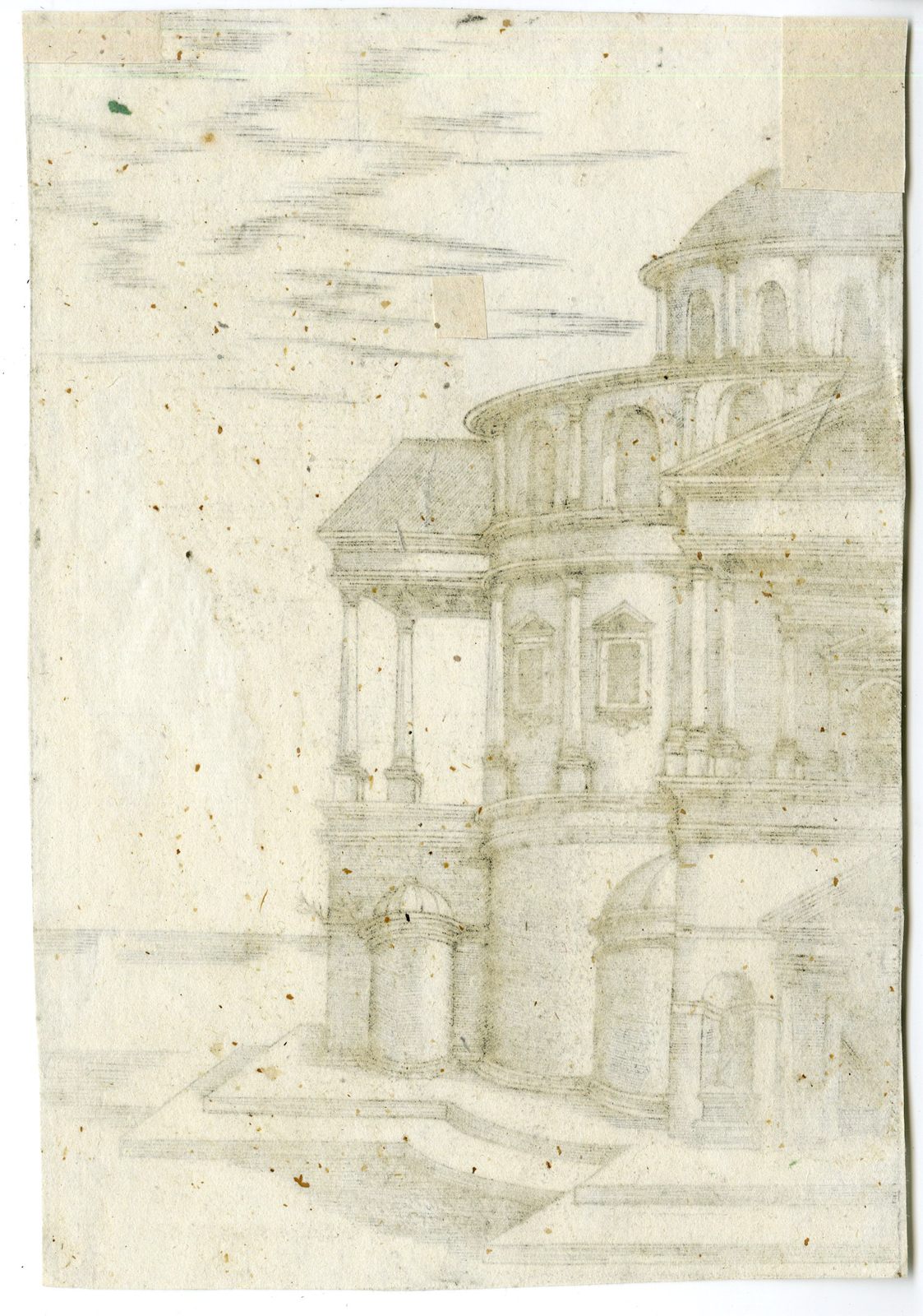 , Rare Antique Master Print-EXTERIOR CLASSICAL TEMPLE-ARCHITECTURE-du Cerceau-1550, Pictura Antique Prints