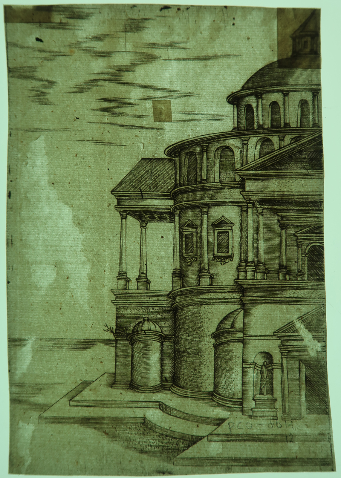 , Rare Antique Master Print-EXTERIOR CLASSICAL TEMPLE-ARCHITECTURE-du Cerceau-1550, Pictura Antique Prints