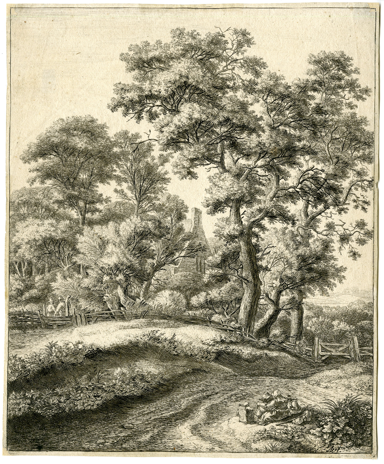 , Antique Master Print-RESTING FAMILY-LIFETIME IMPR-Waterloo-c.1650, Pictura Antique Prints