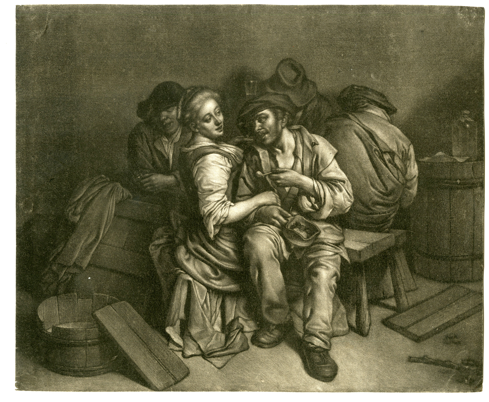, Antique Master Print-TAVERN SCENE-Bega-Vaillant-c.1664, Pictura Antique Prints