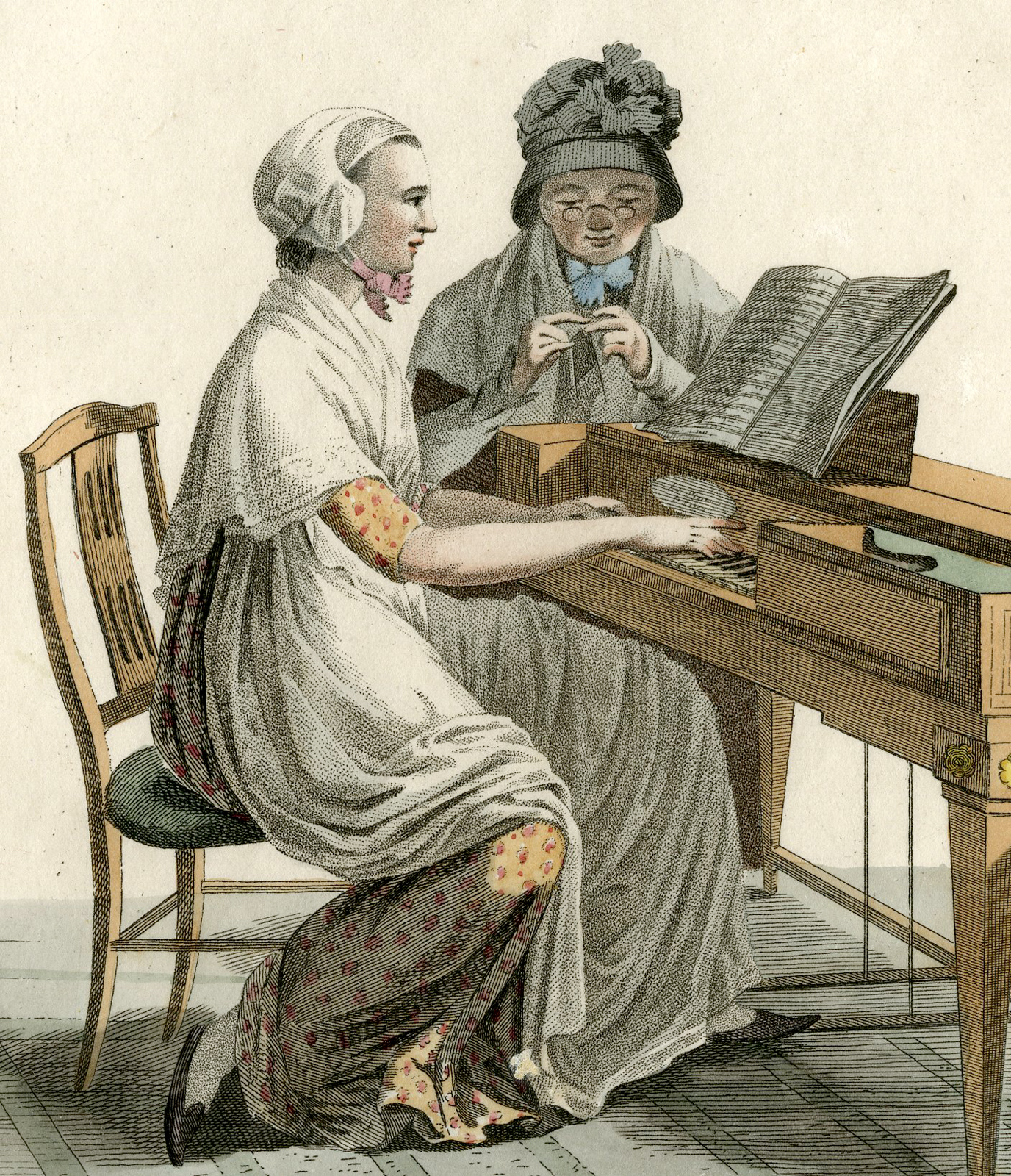 , Antique Print – COSTUME-DUTCH-HARPSICHORD-MORAVIAN MUSIC-LOUIS PORTMAN after KUYPER – 1808, Pictura Antique Prints