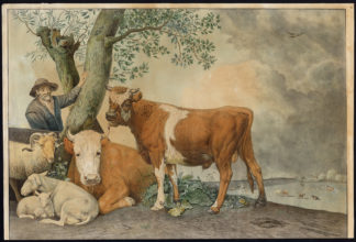 Antique Master Print-BULL AFTER POTTER-COW-SHEET-LANDSCAPE-Liernur-Potter-1800