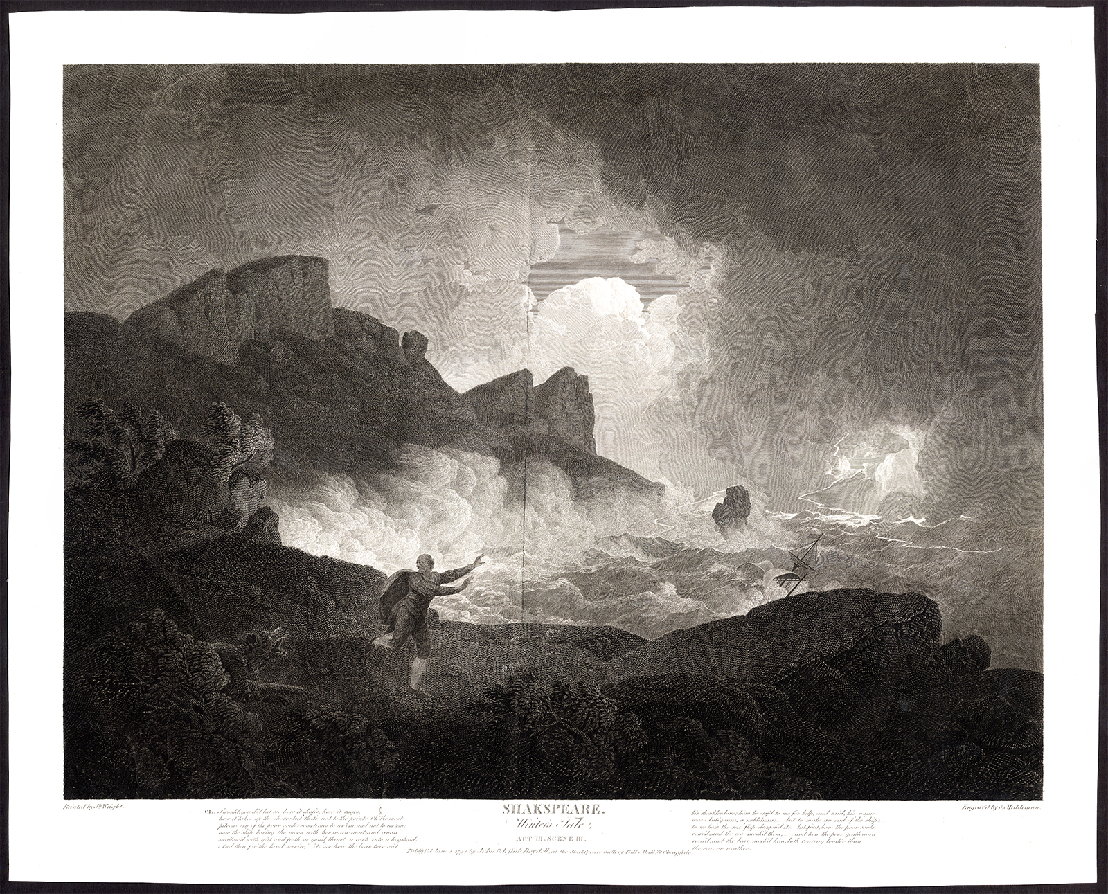 , Antique Master Print-SHAKESPEARE-WINTER’S TALE-BEAR-STORM-Middiman-Wright-1794, Pictura Antique Prints