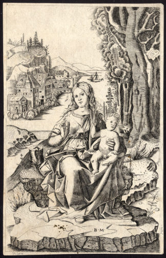 Antique Master Print-MARY-VIRGIN-CHILD-Ben. Montagna after-Bar. Montagna-ca 1502