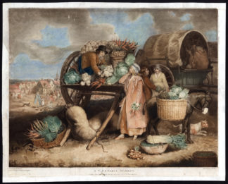 Antique Master Print-VEGETABLE MARKET-CARROT-ARTICHOKE-ONION-CABBAGE-Ward-1803