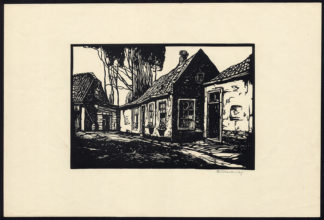 Antique Print-VILLAGE-STREET-COTTAGE-Rackwitsz-ca. 1930