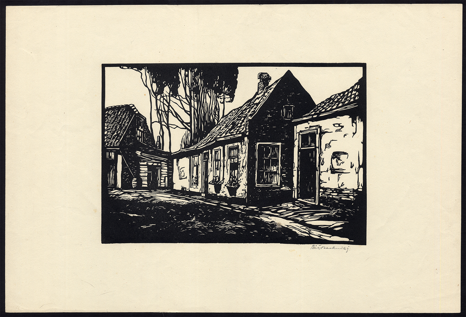 , Antique Print-VILLAGE-STREET-COTTAGE-Rackwitsz-ca. 1930, Pictura Antique Prints