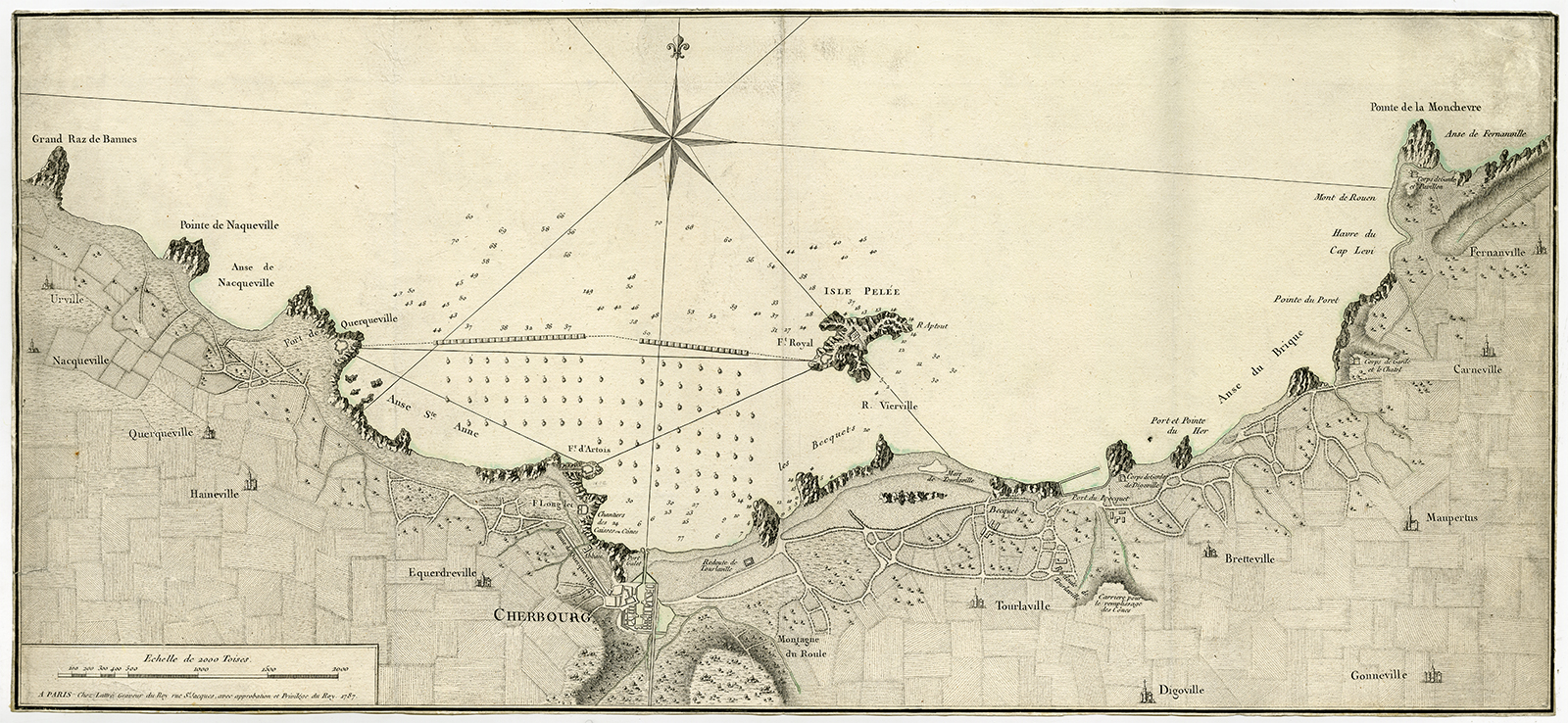 Cb2796 416x192 Antique Map-HARBOR-CHERBOURG-OCTEVILLE-NORMANDY-Lattre-1787