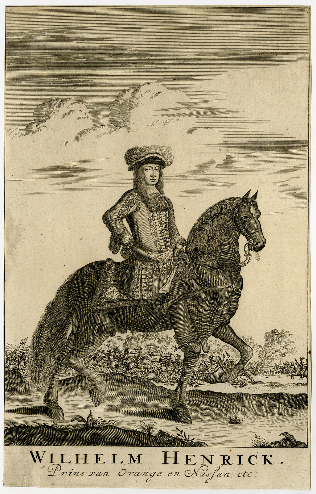 , Antique Print-WILLIAM III OF ORANGE-HORSE-Luyken-1685, Pictura Antique Prints
