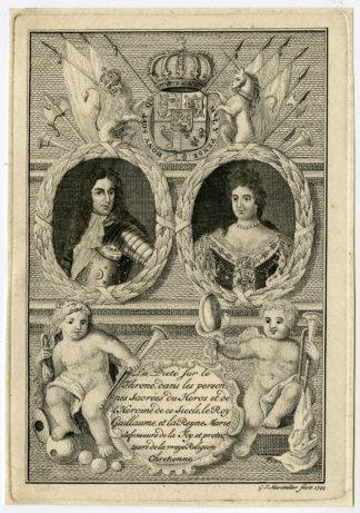 Rare Antique Print-WILLIAM III OF ORANGE-MARY STUART-Marstaller-1744