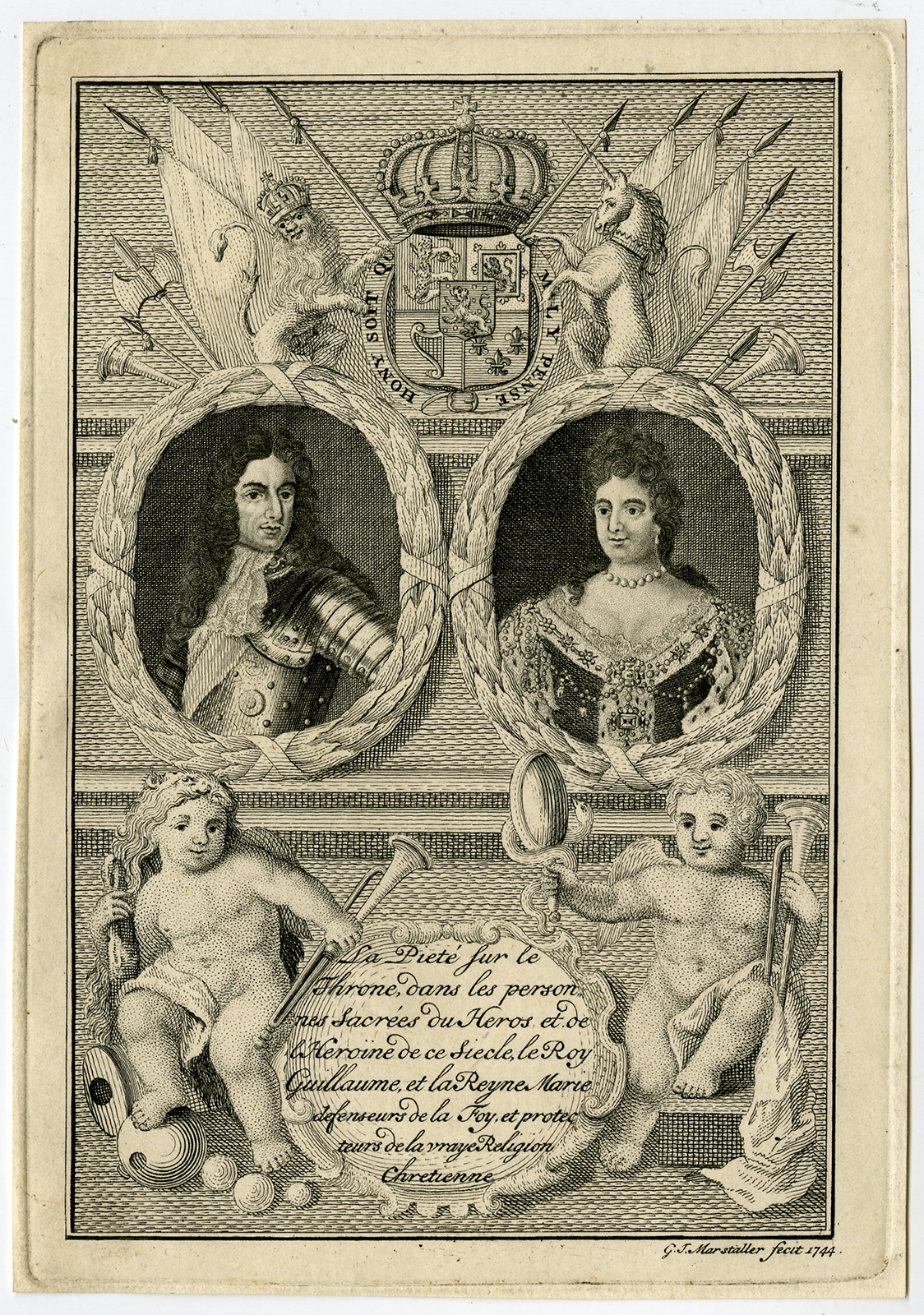 , Rare Antique Print-WILLIAM III OF ORANGE-MARY STUART-Marstaller-1744, Pictura Antique Prints