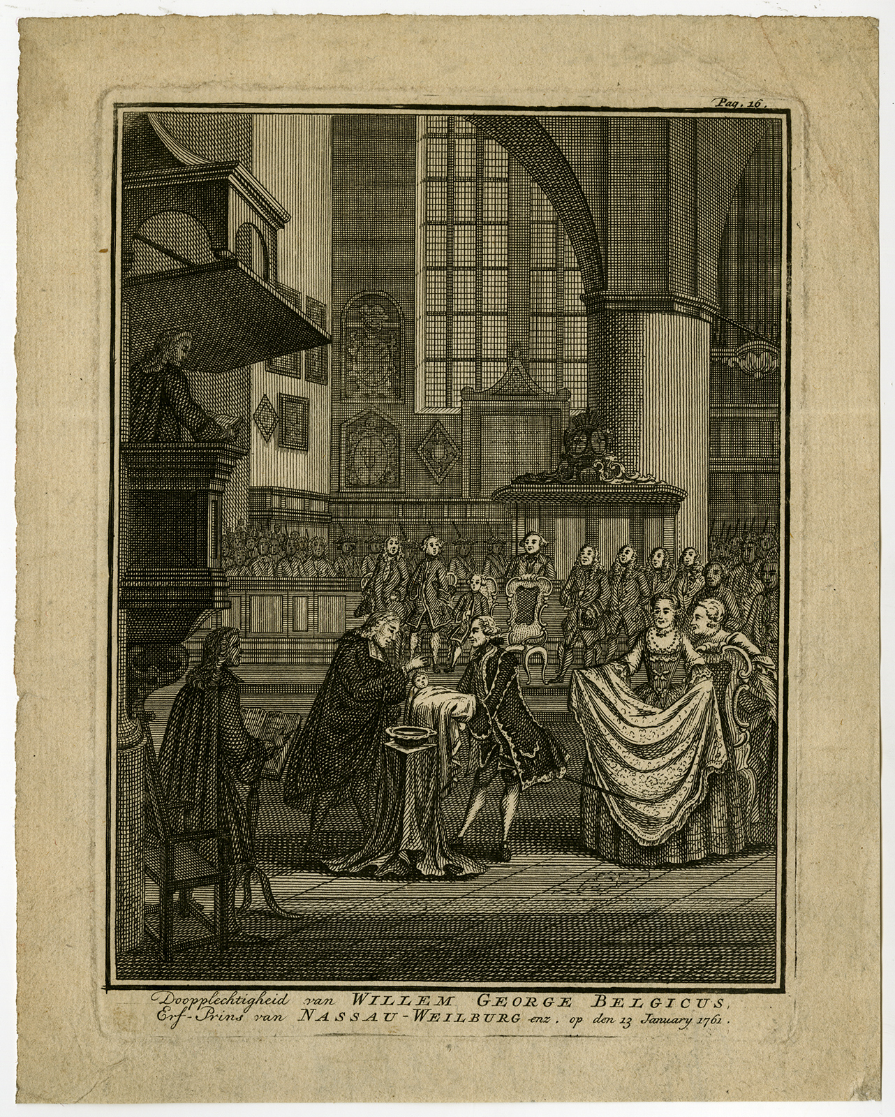 , Antique Print-HISTORY-BAPTISM-WILLIAM GEORGE FREDERICK OF ORANGE-Anonymous-1761, Pictura Antique Prints