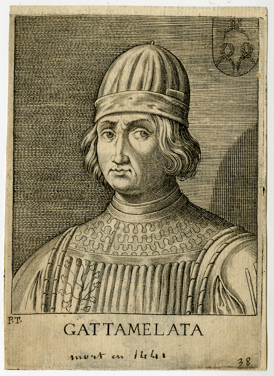 , Antique Print-ERASMO DI NARNI-GATTAMELATA-CONDOTIERRE-Anonymous-1596, Pictura Antique Prints