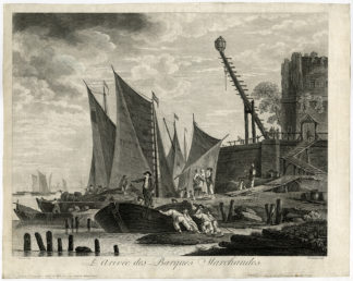 Antique Print-MARINE-MERCHANT VESSELS-HARBOUR-Pillement-Canot-1762